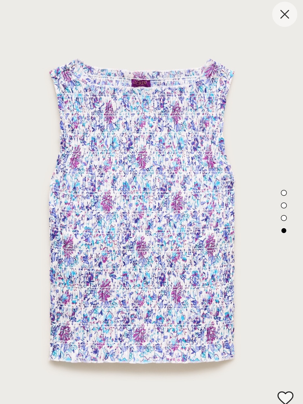 J. Crew Floral Smocked Tank in White, Blue & Purple